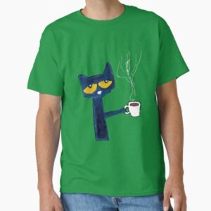 Funny black cat drink coffee